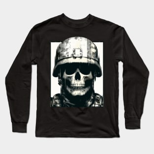 Retro pixel glitch skull soldier Long Sleeve T-Shirt